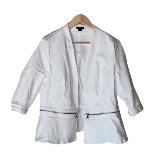 new directions Jackets & Blazers - New Directions Petite White Jean Blazer w/ Zipper Accents Size Petite L